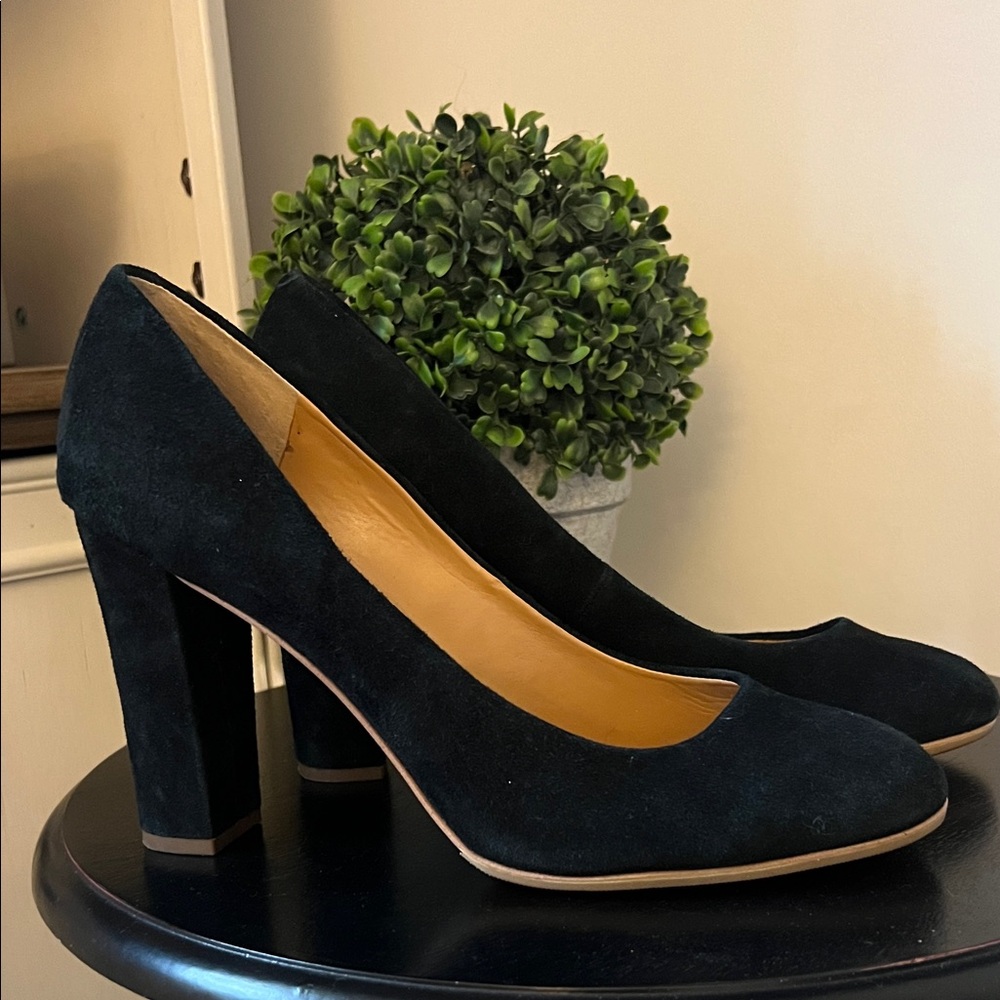 J. Crew Black Suede Block Heel Pumps